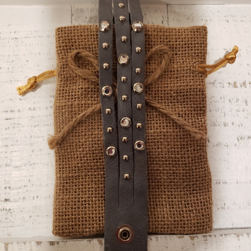 Stacked Leather Cuff Bracelet - Picture 2 of 3
